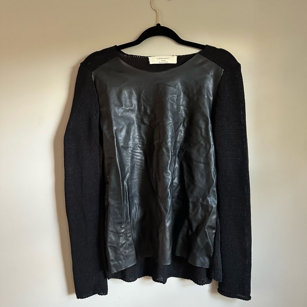 Zara Knit Faux Leather Sweater Size M